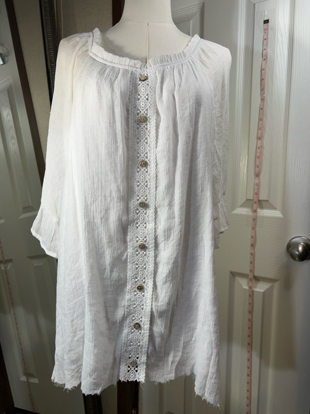 NAIF White Cotton Button-Front Peasant Blouse
